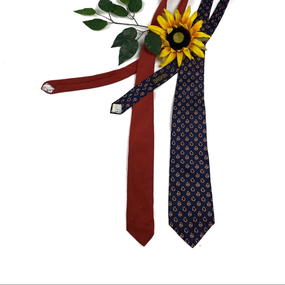 Two YSL Yves Saint Laurent Ties Geometric Baskin